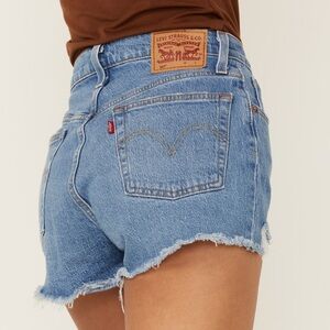 Levi 501 Cutoff Button Fly Shorts (REVOLVE), medium wash, 32